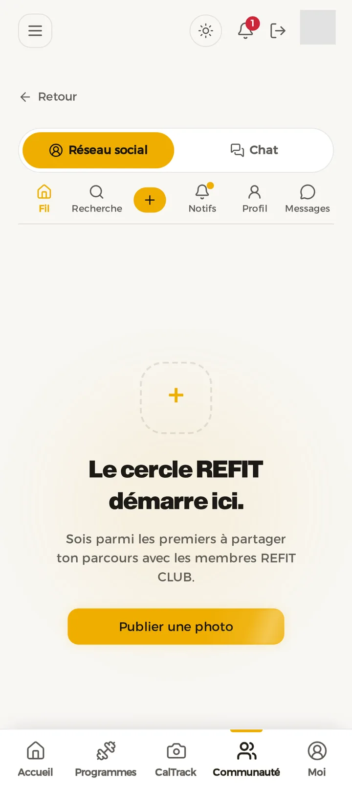 Écran REFIT : espace communauté