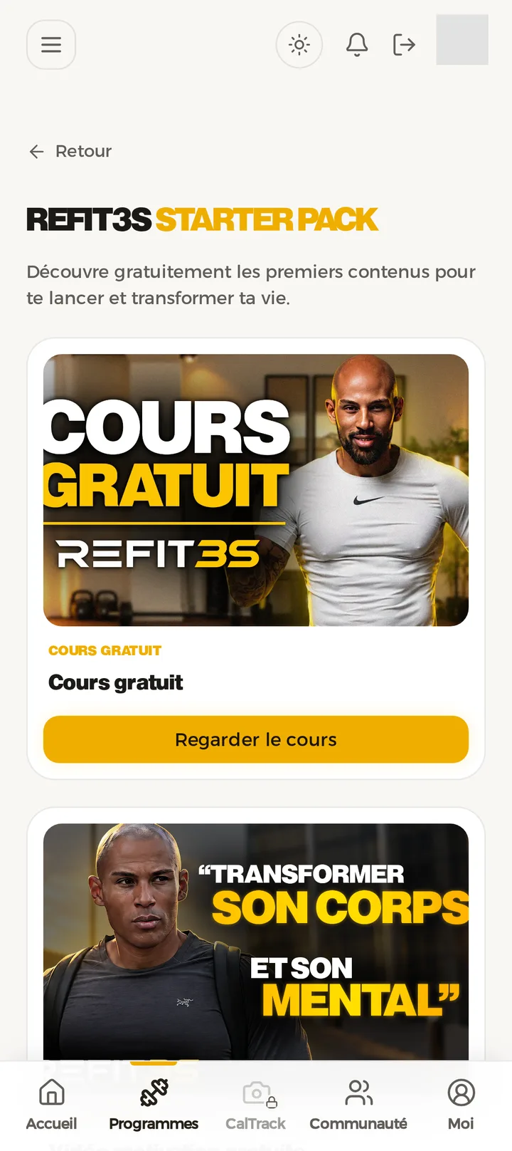 Écran REFIT : programme et séances vidéo