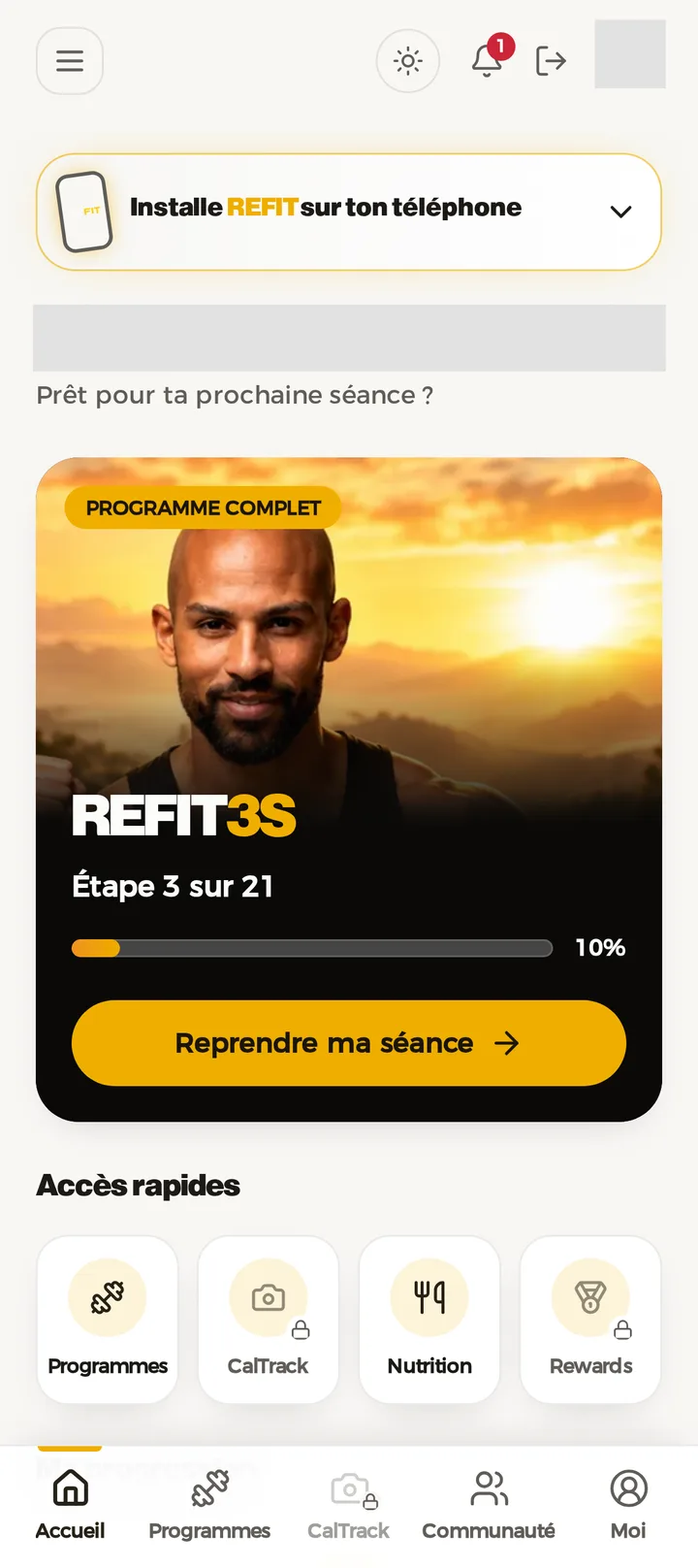 Écran d'accueil REFIT 3S