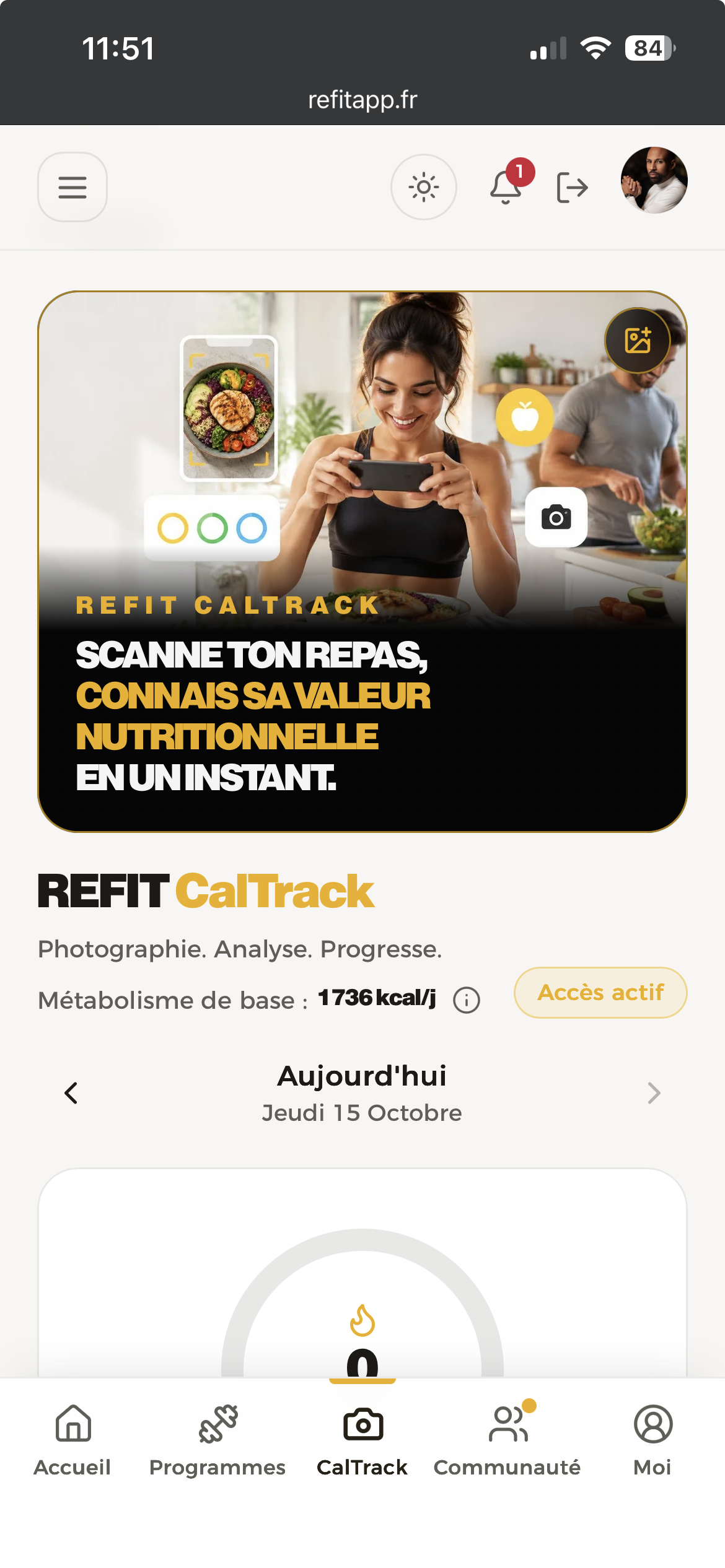 Écran CalTrack