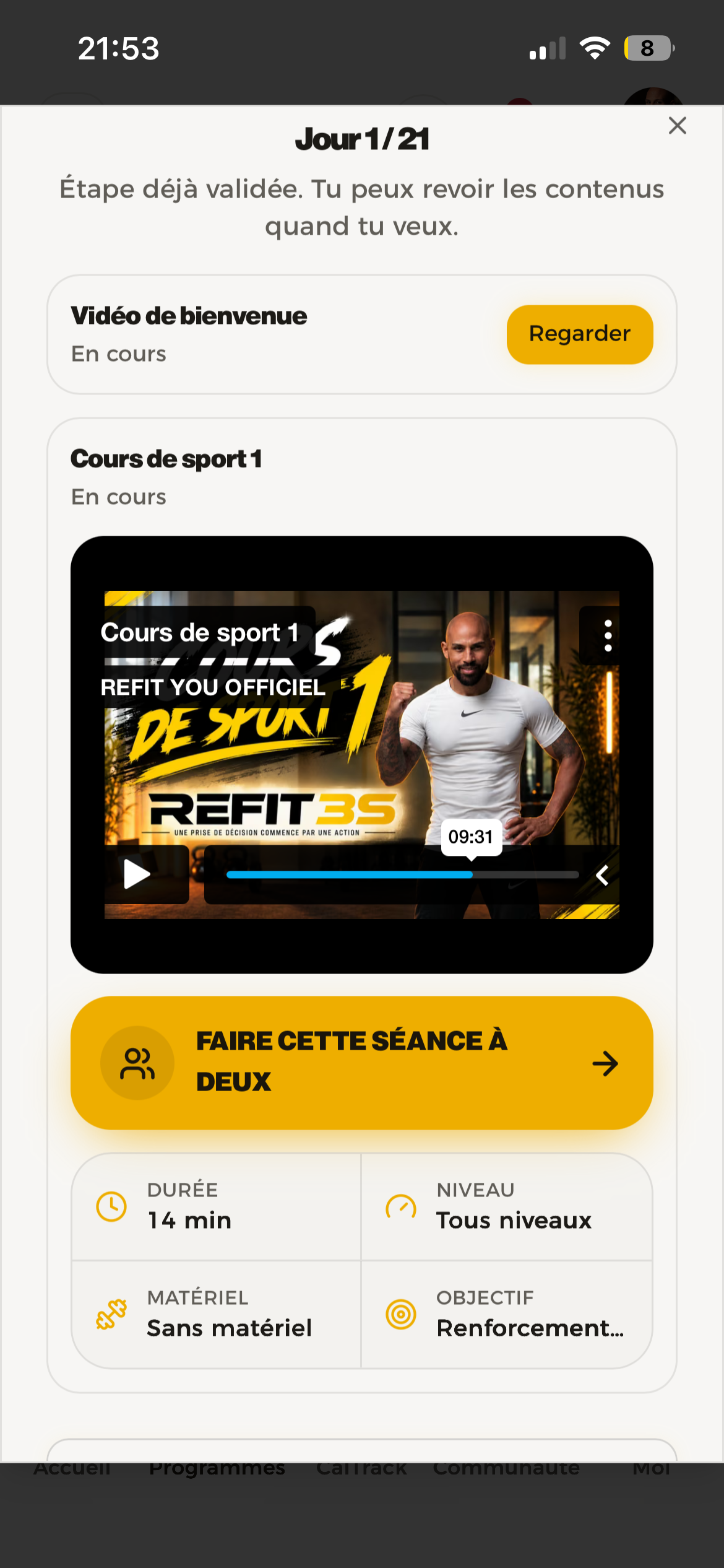 Écran REFIT DUO du participant